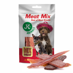 Mix nejlepších masových pamlsků, kuřecí a kachní maso, jehněčí a králičí filety, 80 g (Mix Meat Snack)