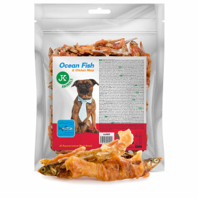 Sušená mořská ryba obalená kuřecím masem, 500 g, masový pamlsek pro psy (Ocean Fish with Chicken Meat Snack)