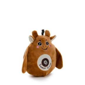 Plyšová kravička, hnědá, pískací hračka pro psy, 16 cm, jemná na dotek