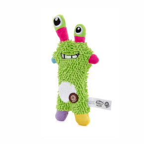 Plyšový Monster "mop", pískací hračka pro psy, zelená, 29 cm, jemný froté materiál