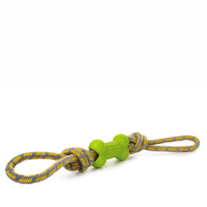 Bavlněné přetahovadlo s TPR kostí, zeleno-žluté-šedé, hračka pro psy na přetahování, 2,5 cm, ideální pro aktivní hru