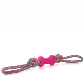 Bavlněné přetahovadlo s TPR kostí, růžovo-šedé, hračka pro psy na přetahování, 2,5 cm, ideální pro aktivní hru