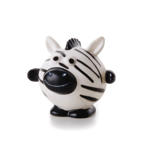 Vinylový míč zebra, bílá pískací hračka pro psy, 10 cm, ideální pro aktivní hru