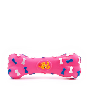 Vinylová kost s kostičkami a obrázkem pejska, pískací hračka pro psy, 15 cm, ideální pro aktivní hru