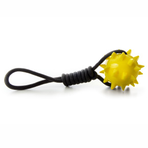 Přetahovadlo z nylonu s TPR míčem s bodlinami, pískací, 39 cm, černo-žluté