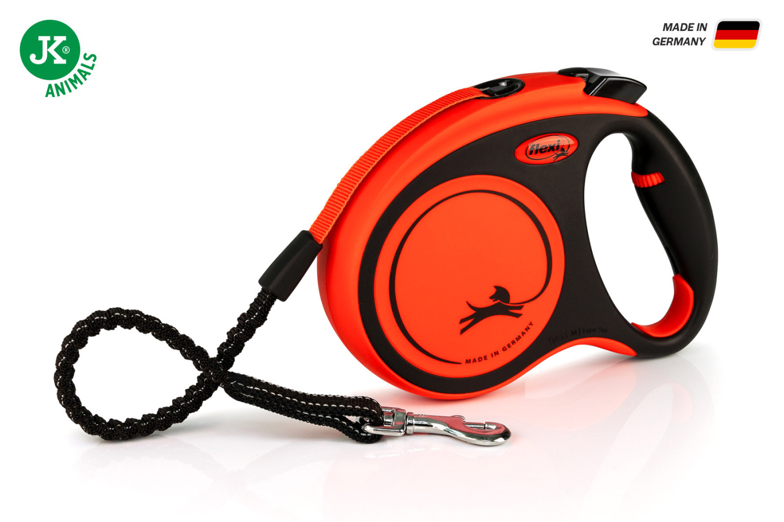 Flexi Xtreme Tape (pásek), velikost M, oranžová, 5 m/35 kg, samonavíjecí vodítko pro psy