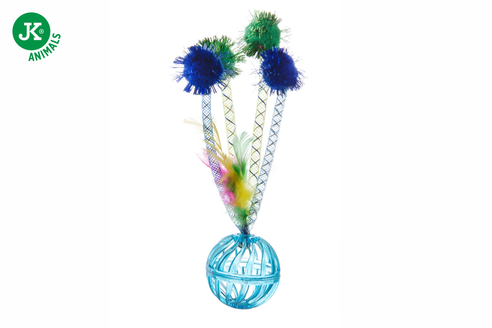 Plastový míček s rolničkou, pírky a balónky