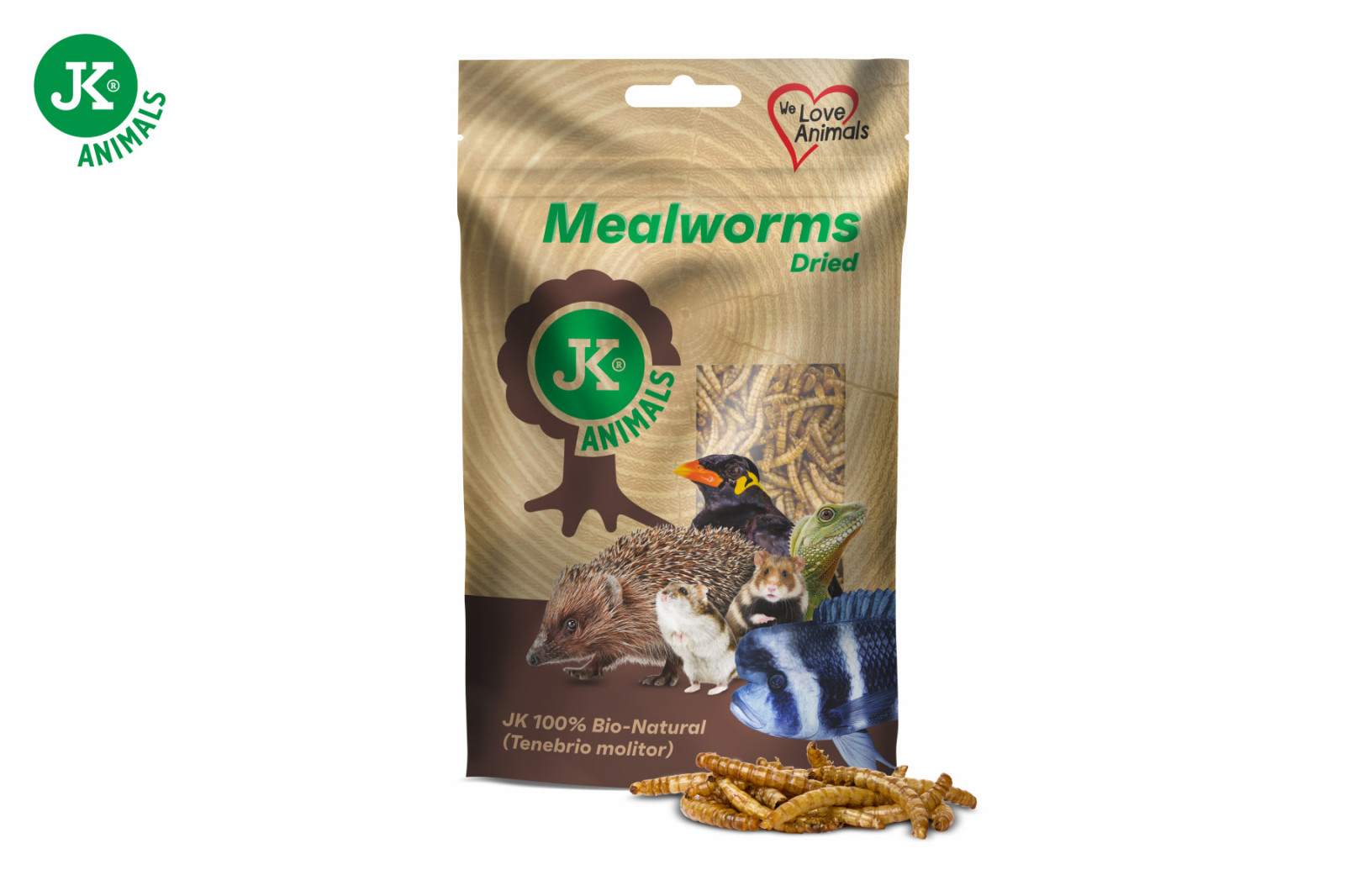 Sušení mouční červi JK Dried Mealworms v sáčku, 80 g, (Tenebrio Molitor)