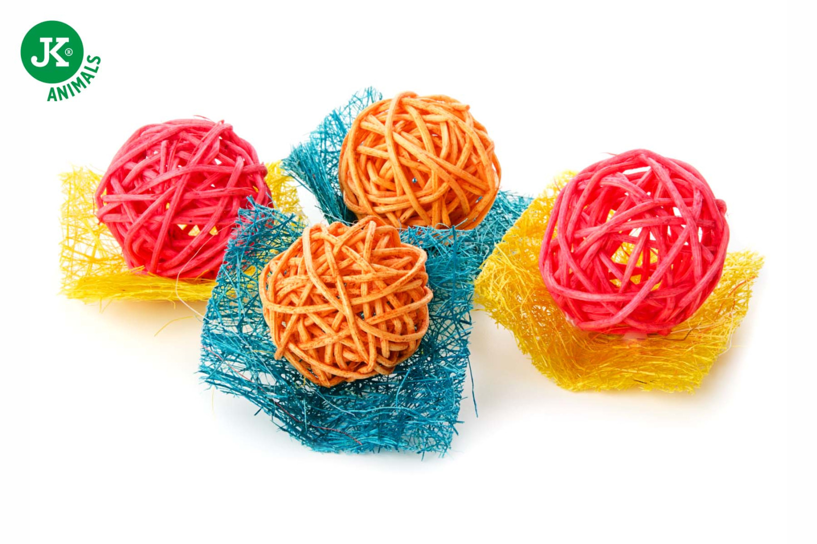 Hračka ratanové koule s lufa houbou, 4 kusy, 6 cm, hračka pro hlodavce