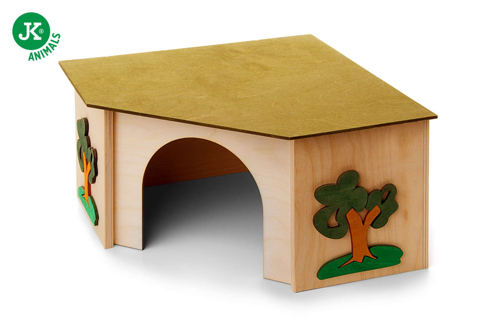 Dřevěný domek pro králíky, 27×27×15 cm, rohový domek z překližky pro králíky