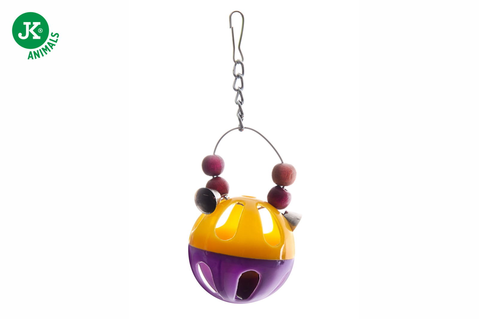 Plastový míček se zvonečky a dřevěnými korálky